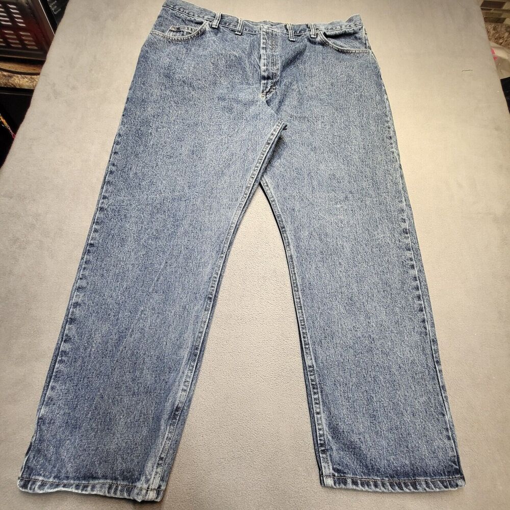 Wrangler Jeans Mens 42x30 Blue Straight Leg Distressed Denim